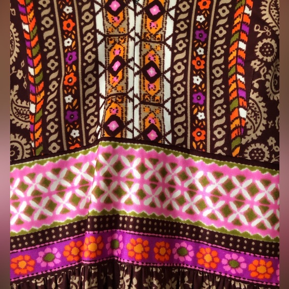 Vintage 1960s Dress Large XL excellent condition mod browns floral geometric - Picture 2 of 16